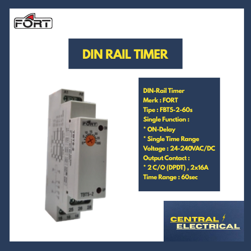 Jual FORT Din-Rail Timer Single Time Range 2 C/O, 60sec Merk Fort Tipe ...