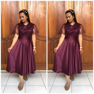 Dress Kombinasi Brukat Payung Satin Mewah XS 5XL