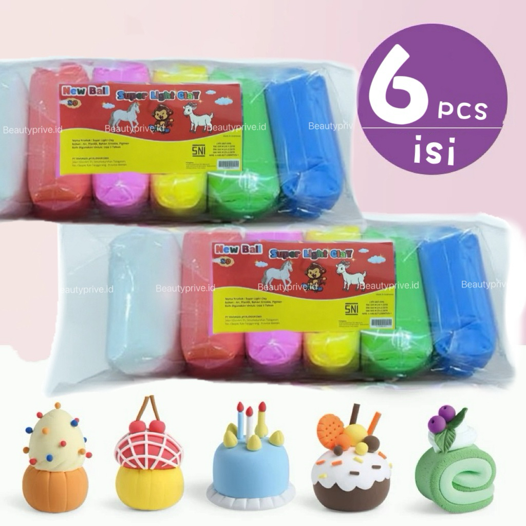 Jual 30 GRAM Clay Polymer Jumbo Size Isi 6 Warna Mainan Clay Tanah Liat ...