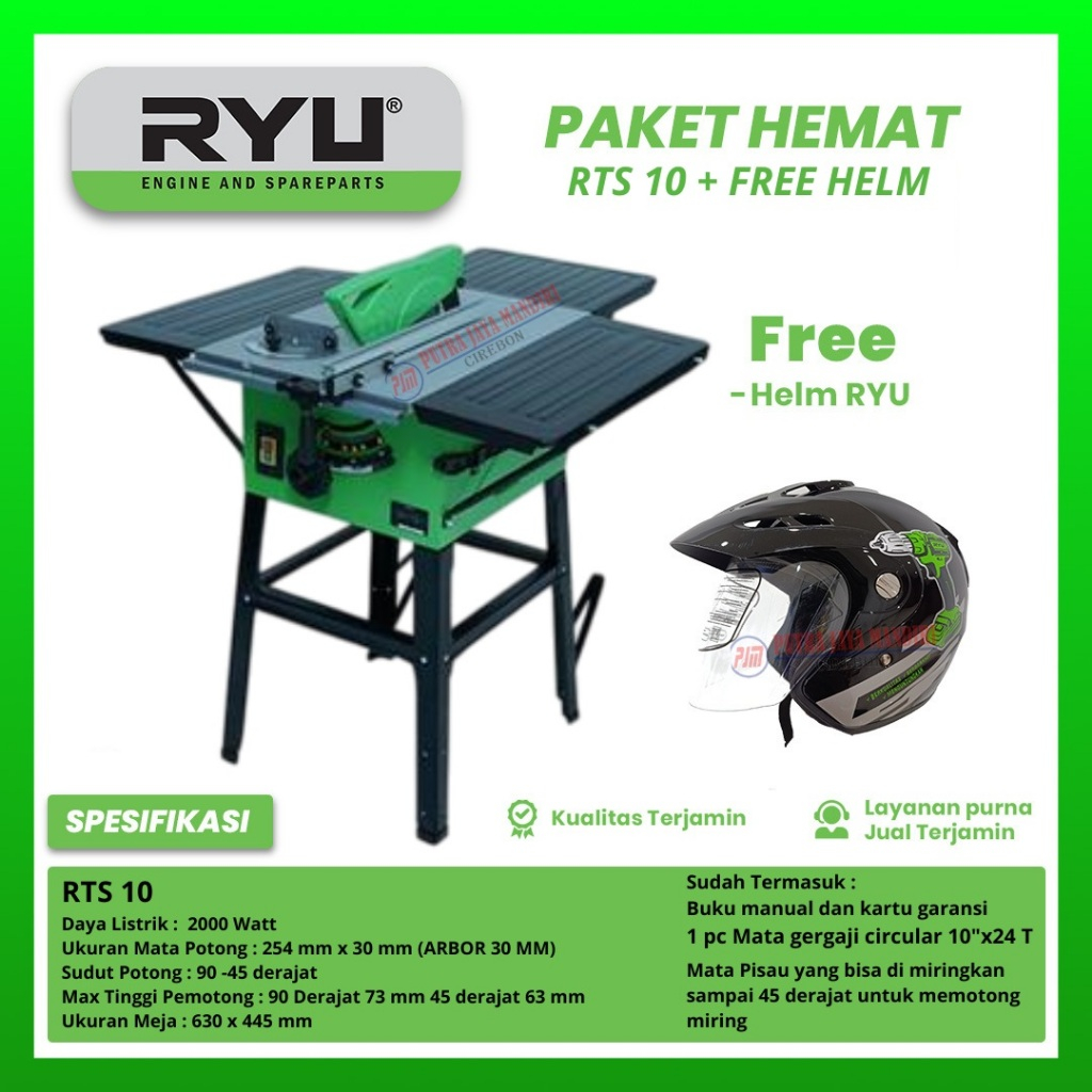 Jual Ryu Table Saw 10 Inch RTS 10 Free Helm / Mesin Gergaji Kayu Meja ...