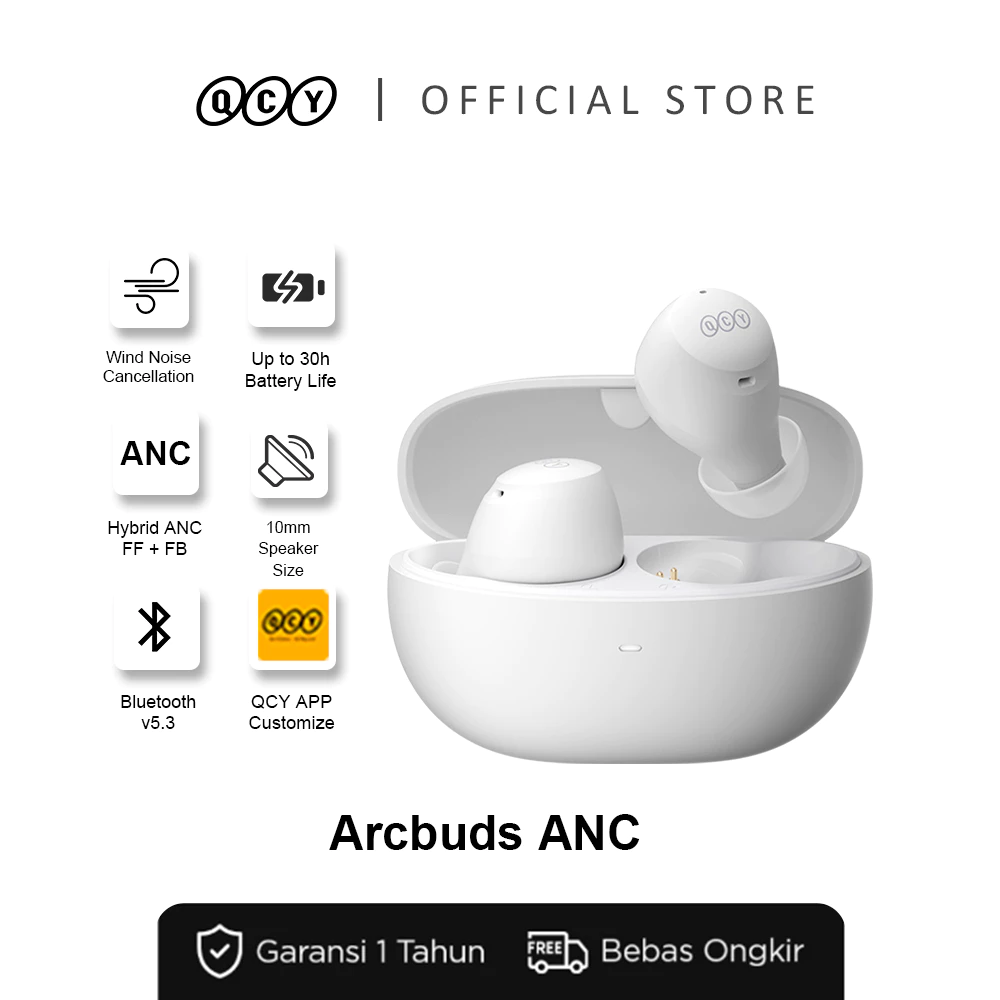 QCY HT07 ArcBuds TWS Earbuds Hybrid ANC + ENC | HiFi Sound | 6 Mic | Bluetooth 5.3 | 40H Playtime | Transparansi Mode | Power Sensor |