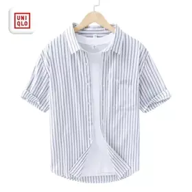 Kemeja Pria Motif Garis Lengan Pendek Slim Fit Casual Korean Style Adem Stylish Katun Premium
