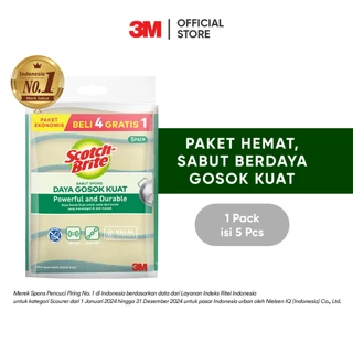 3Mโข Scotch-Briteยฎ Tough Clean Sabut Spons Daya Gosok Kuat, 1 pak/ 5 pcs, Untuk membersihkan peralatan dapur