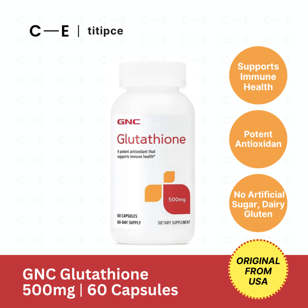Jual GNC Glutathione 500mg 60 Capsules Supports Immune Health Vitamin Antioxidant