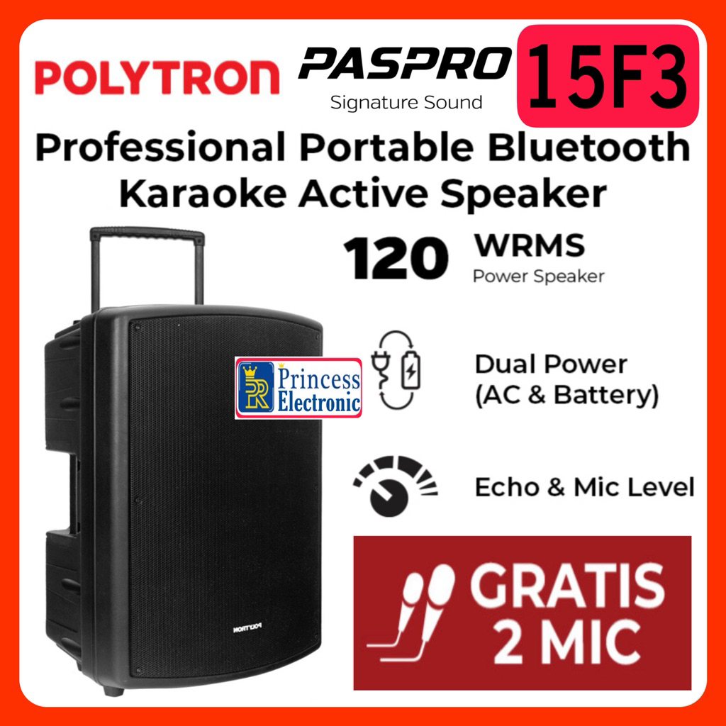 Polytron speaker active 15 inch PAS PRO 15F3 plus mic wireless