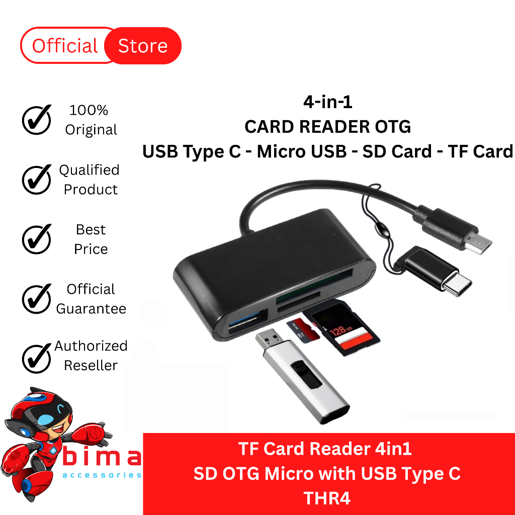 Jual Card Reader 4in1 OTG HUB Micro USB dan Type C 3 Slot - USB ...