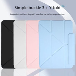 ipad case New Model Simple Buckle 3 + Y-fold Anti-Bending untuk ipad 11 A16 / ipad 10/9/8/7/6/5 ipad air 6/5/4/3/2/1 / ipad pro 11 / ipad mini 7/6 mini 5/4 / ipad air M3 11 inch  support auto wake (tanpa tempat pen)