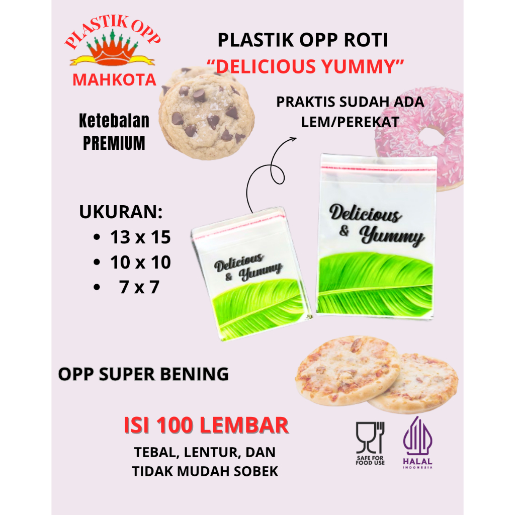 Jual PLASTIK OPP ROTI MOTIF DELICIOUS YUMMY ISI 100 LEMBAR | Shopee ...