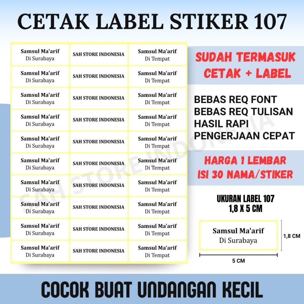 Jual [ LABEL NO. 107 ] CETAK LABEL NAMA UNDANGAN CETAK STIKER LABEL ...