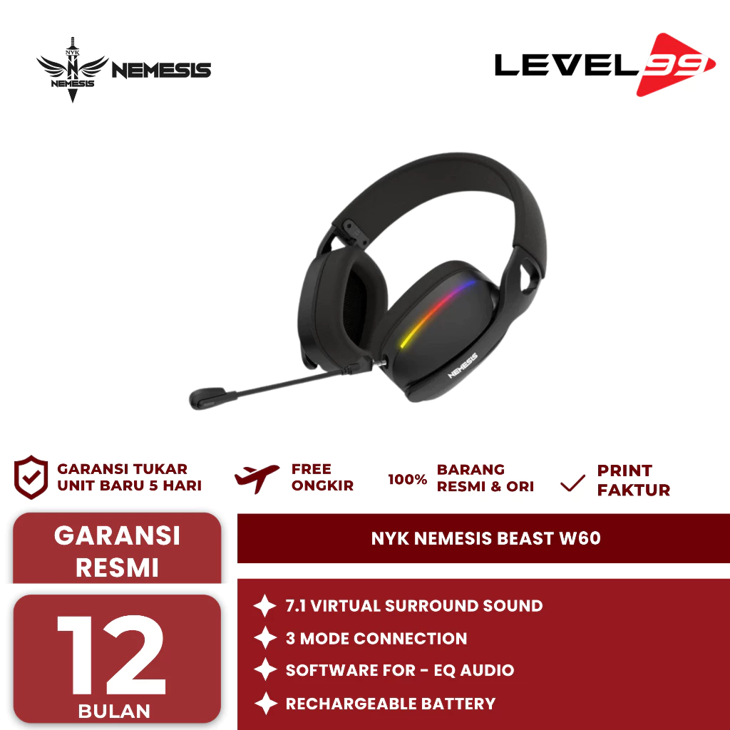 Nyk Nemesis Beast Pro W60 7.1 Rgb Trimode Wireless Gaming Headset