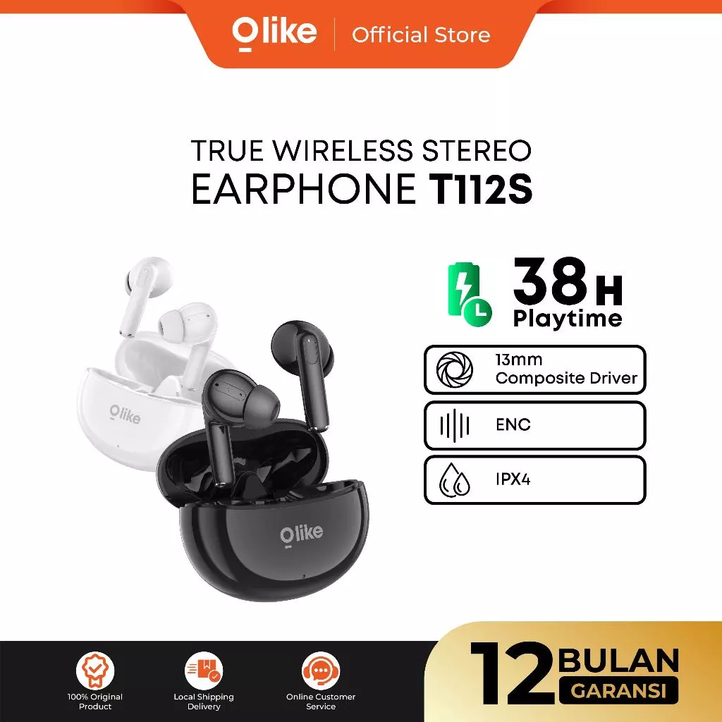 Olike True Wireless Earphone T112S Bluetooth 5.4 Earphone ENC Call Noice Reduction 38 Hours Playtime