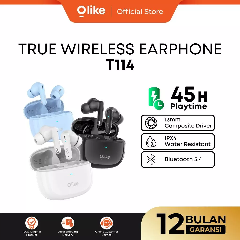 OLIKE TWS T114 40H Playing Time | True Wireless Earphone IPX4 | Headset Bluetooth V5.3 | In-Ear Stereo BASS MAX
