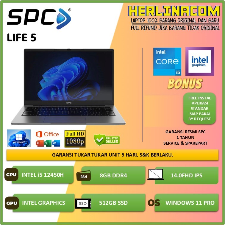 Jual SPC LIFE 5 INTEL CORE i5 12450H 8GB 512GB SSD WINDOWS 11 PRO 14 ...