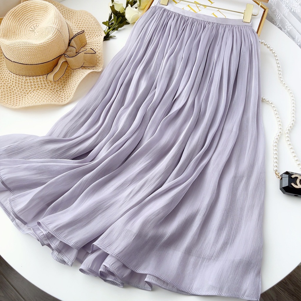 Jual Rok Lipit Panjang Gaya Pinggang Elastis Tinggi Rok Satin Sifon ...