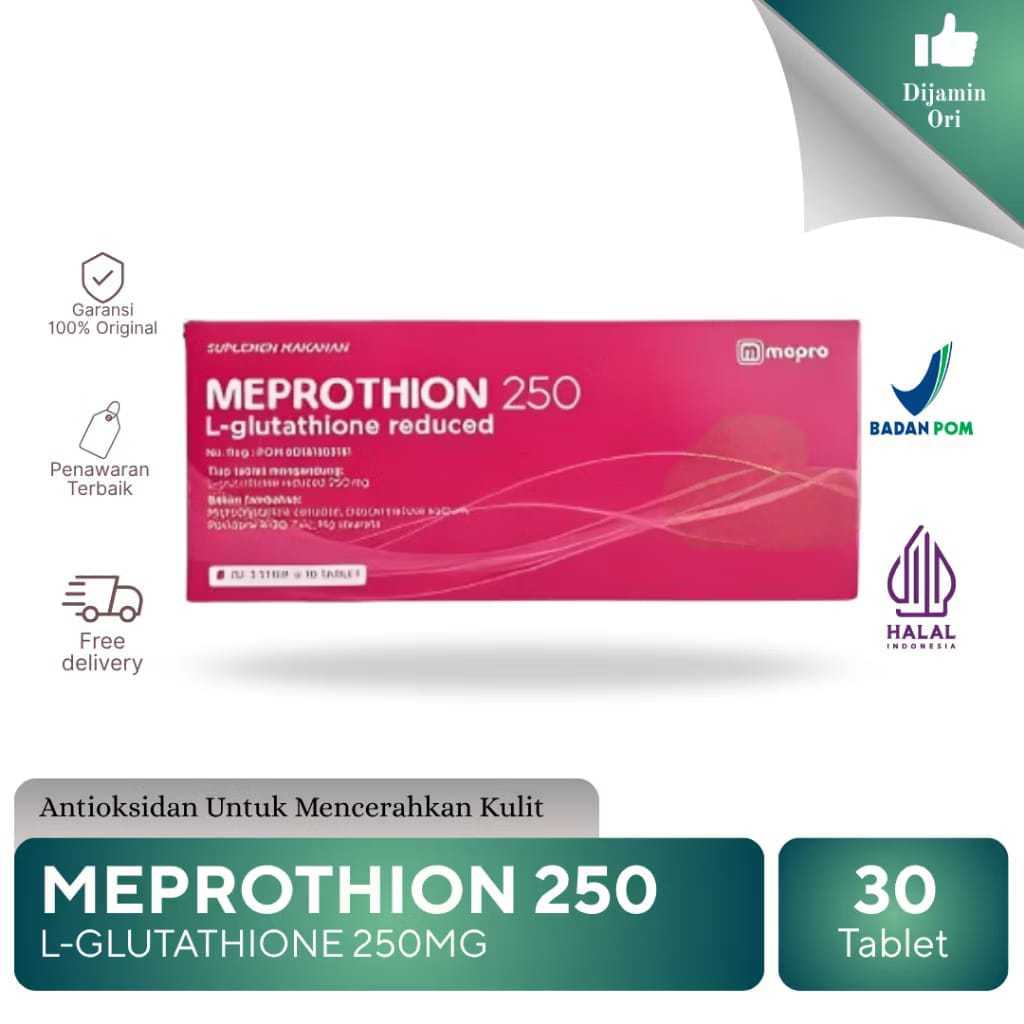 glutathione harga Jual Meprothion L-Glutathione Reduce 250 MG BOX 30 Tablet Suplemen Pemutih  & Pencerah Kulit