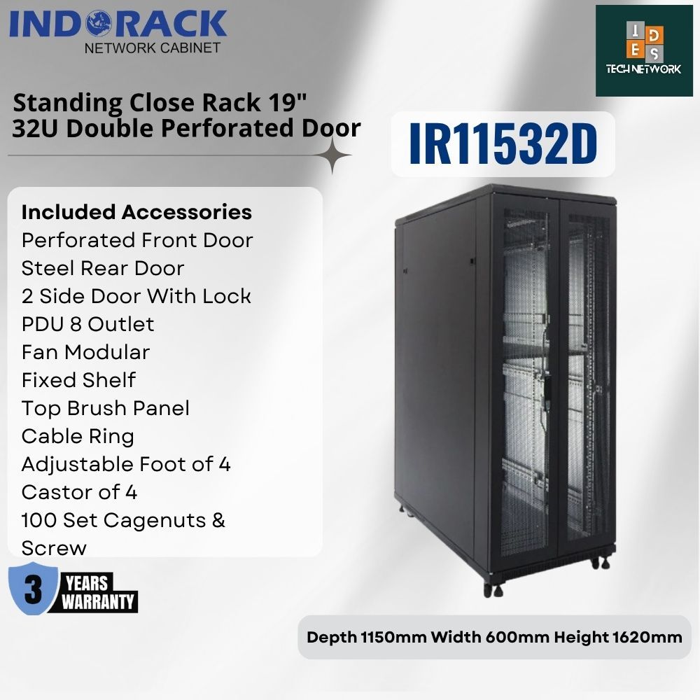 Jual Indorack IR11532D Close Rack 32U Depth 1150mm Double Perforated ...