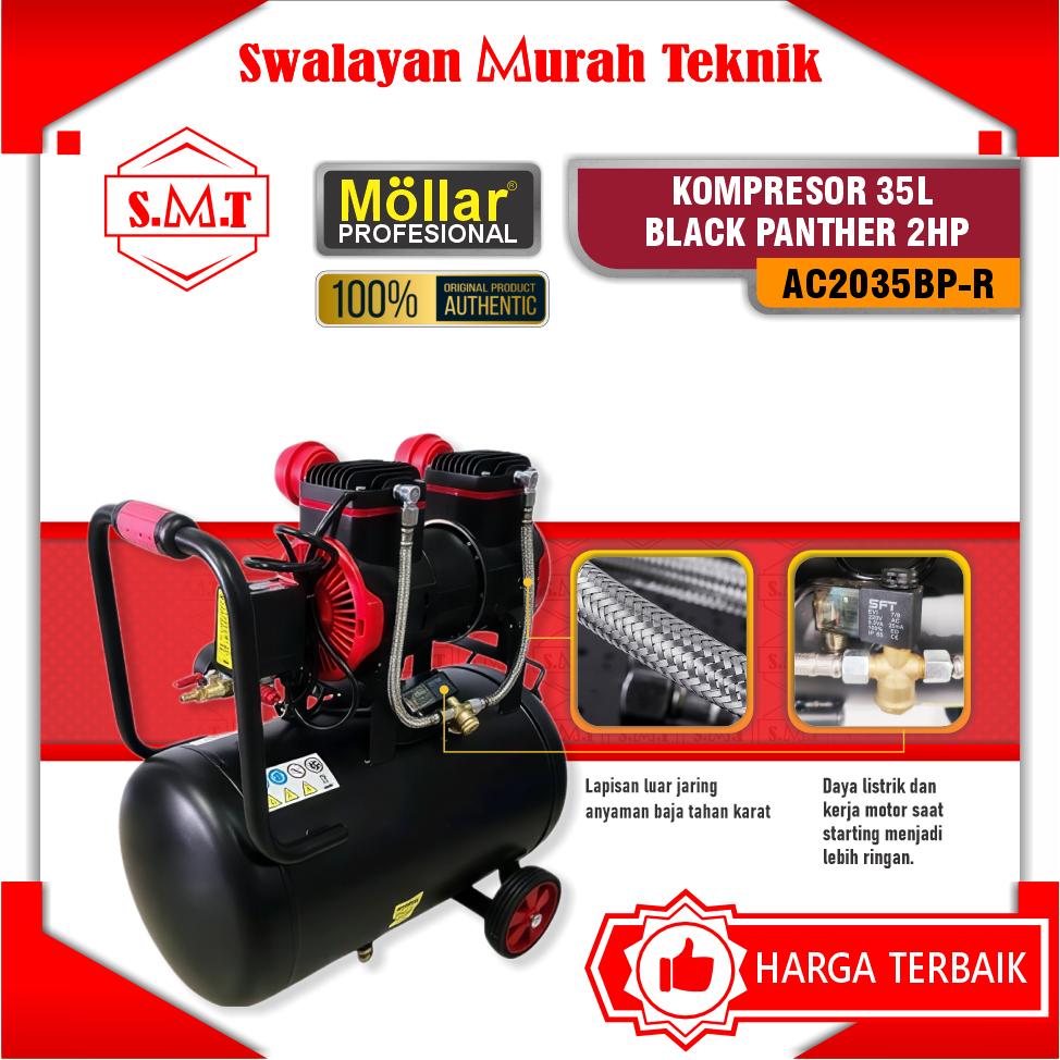 Jual MOLLAR AC2035BP-R BLACK PANTHER KOMPRESOR UDARA 2HP 35 LITER ...