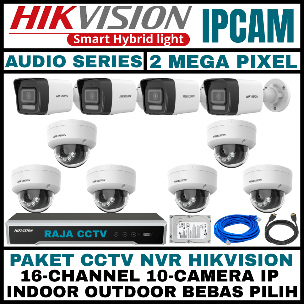 Jual paket cctv nvr ip camera hikvision 2mp 16 channel 10 camera