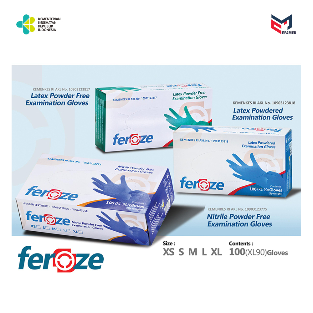 Jual Feroze Latex Exam Texture Powder Gloves | Feroze Latex Exam ...