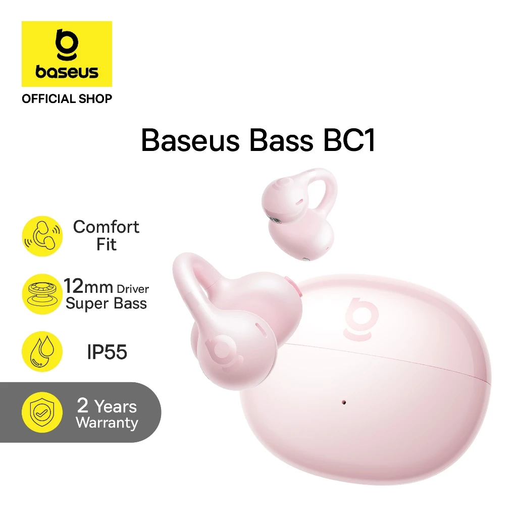 Baseus Bowie BC1 Open Ear Fit Wireless Stereo 12MM Super Bass 4 Mic AI ENC Clip TWS IP55 & 38H OWS Earphone Bluetooth 6.0