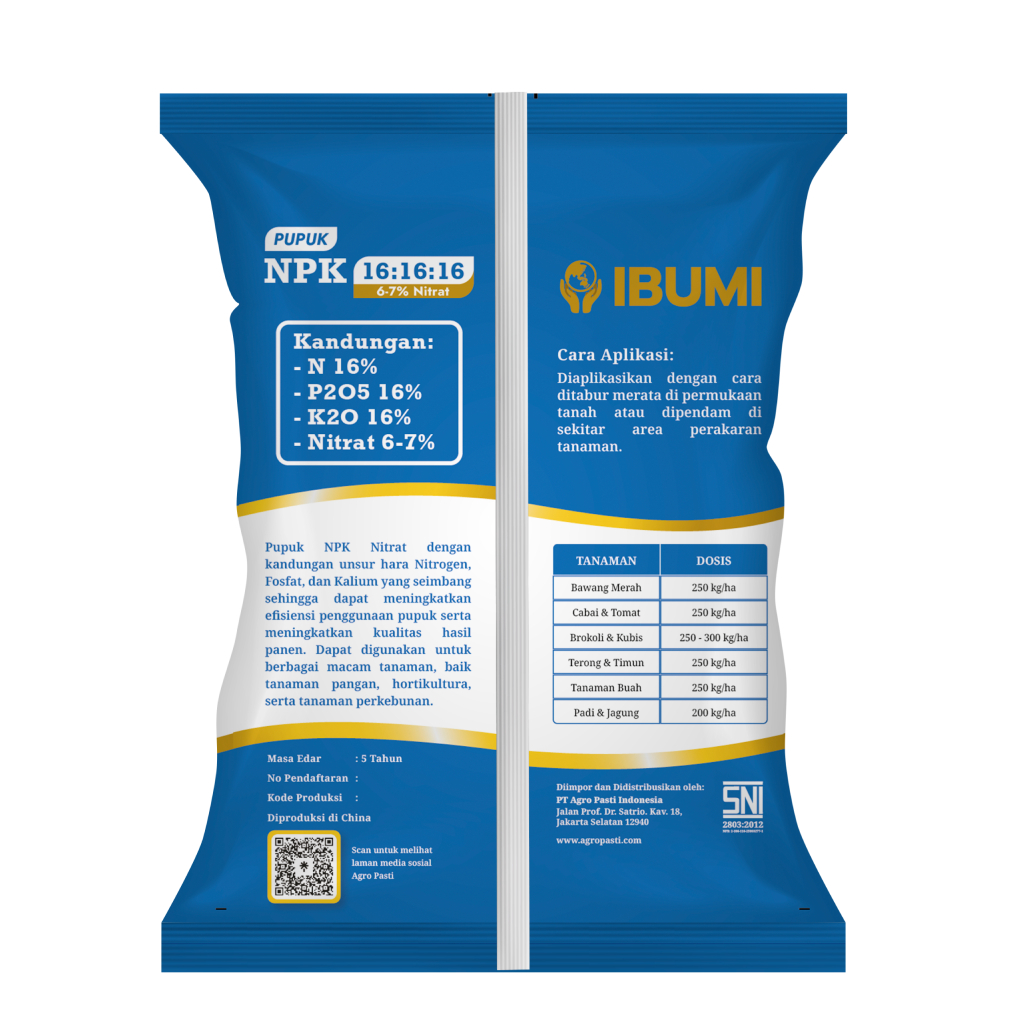 Jual Pupuk NPK 16 16 16 Ibumi 1kg – Pupuk NPK Bebas Chlorin untuk ...