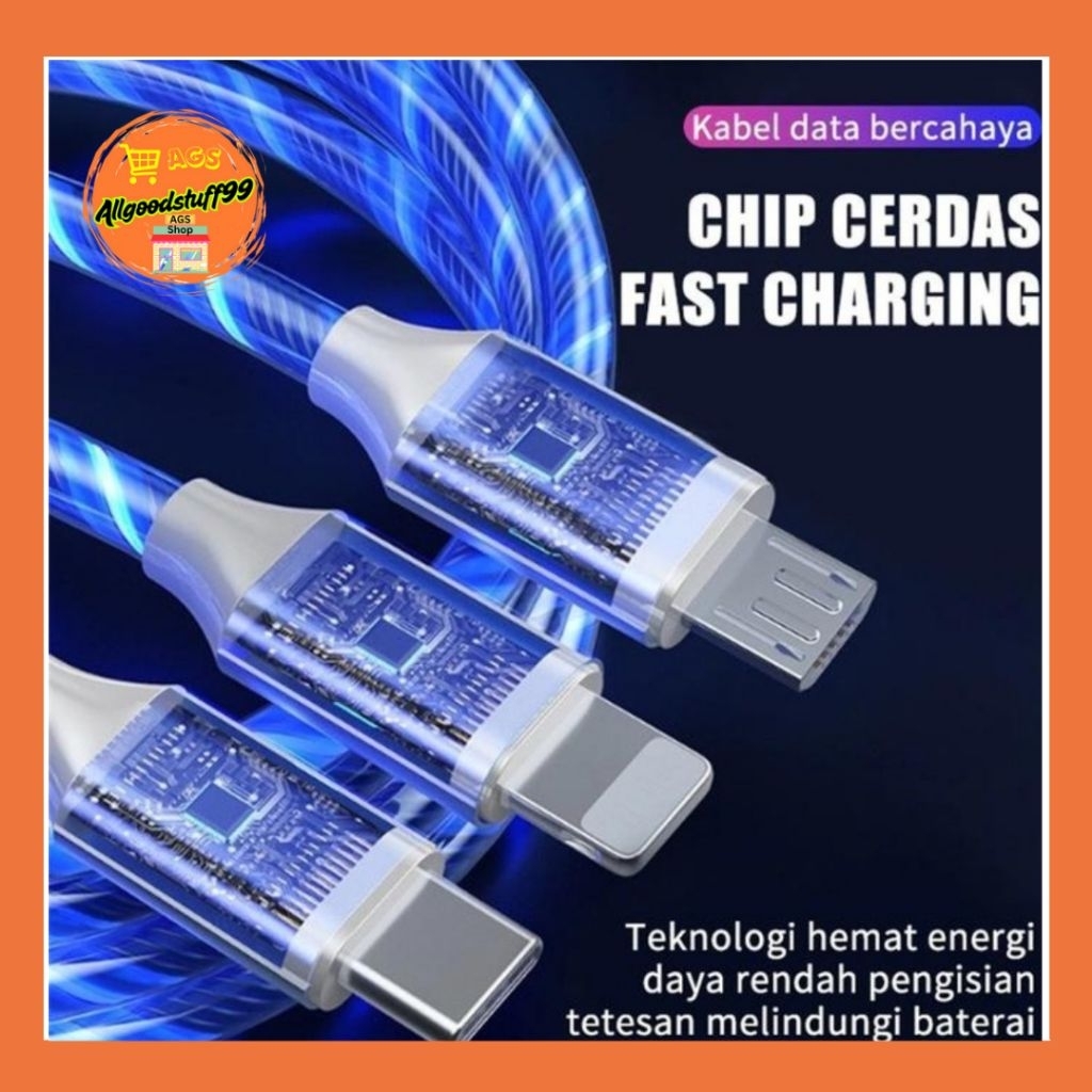 Jual Kabel Cas Cepat Charger Led 3 IN 1 Kabel Data 3 IN 1 Type C ...