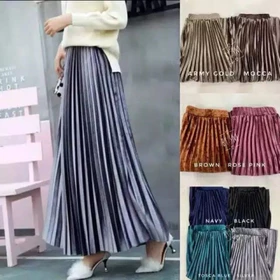 Rok Plisket Bludru Velvet Panjang Premium
