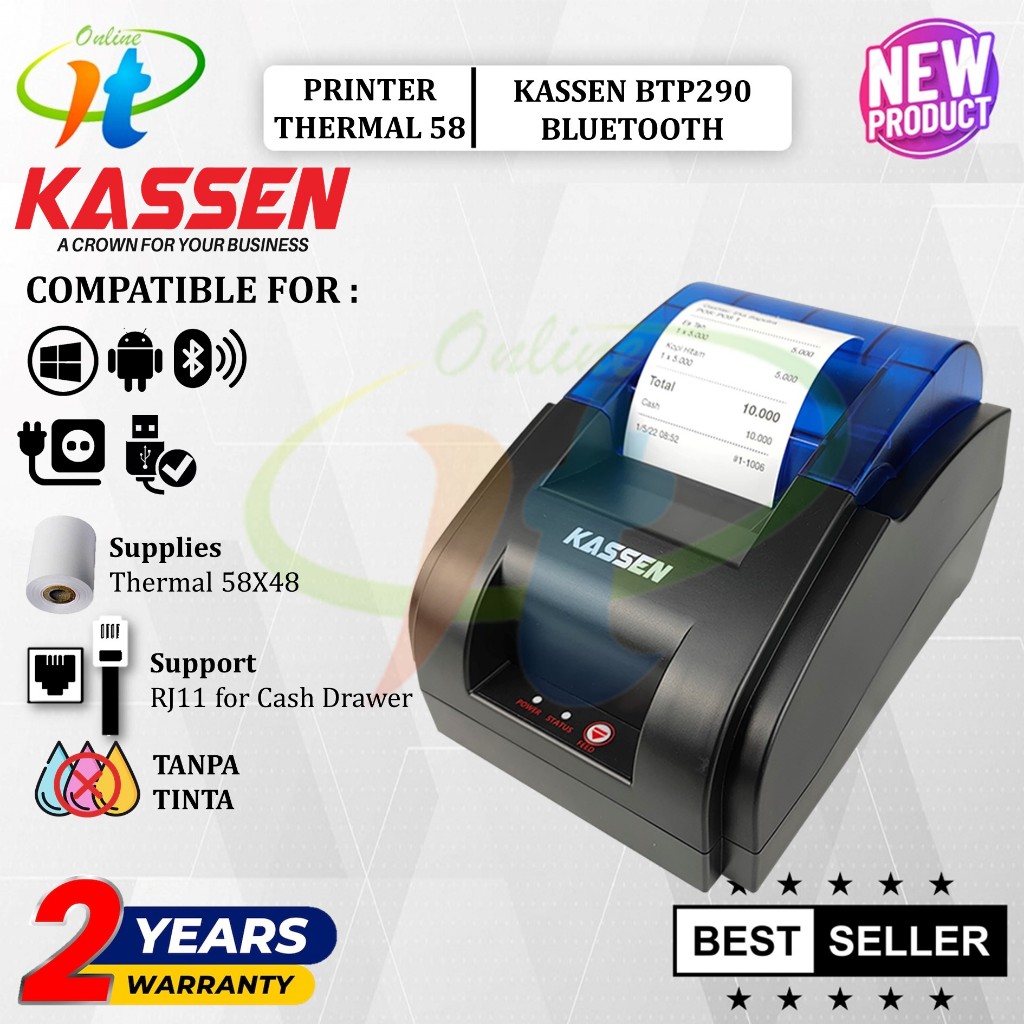 Jual Printer Bluetooth Thermal 58mm Kassen BTP290 USB RPP02N BT P290 ...