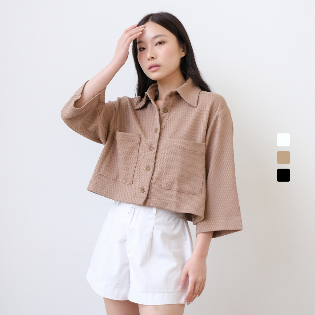 Jual SAGI - Como Pocket Crop Shirt | Atasan Lengan Pendek Rajut ...