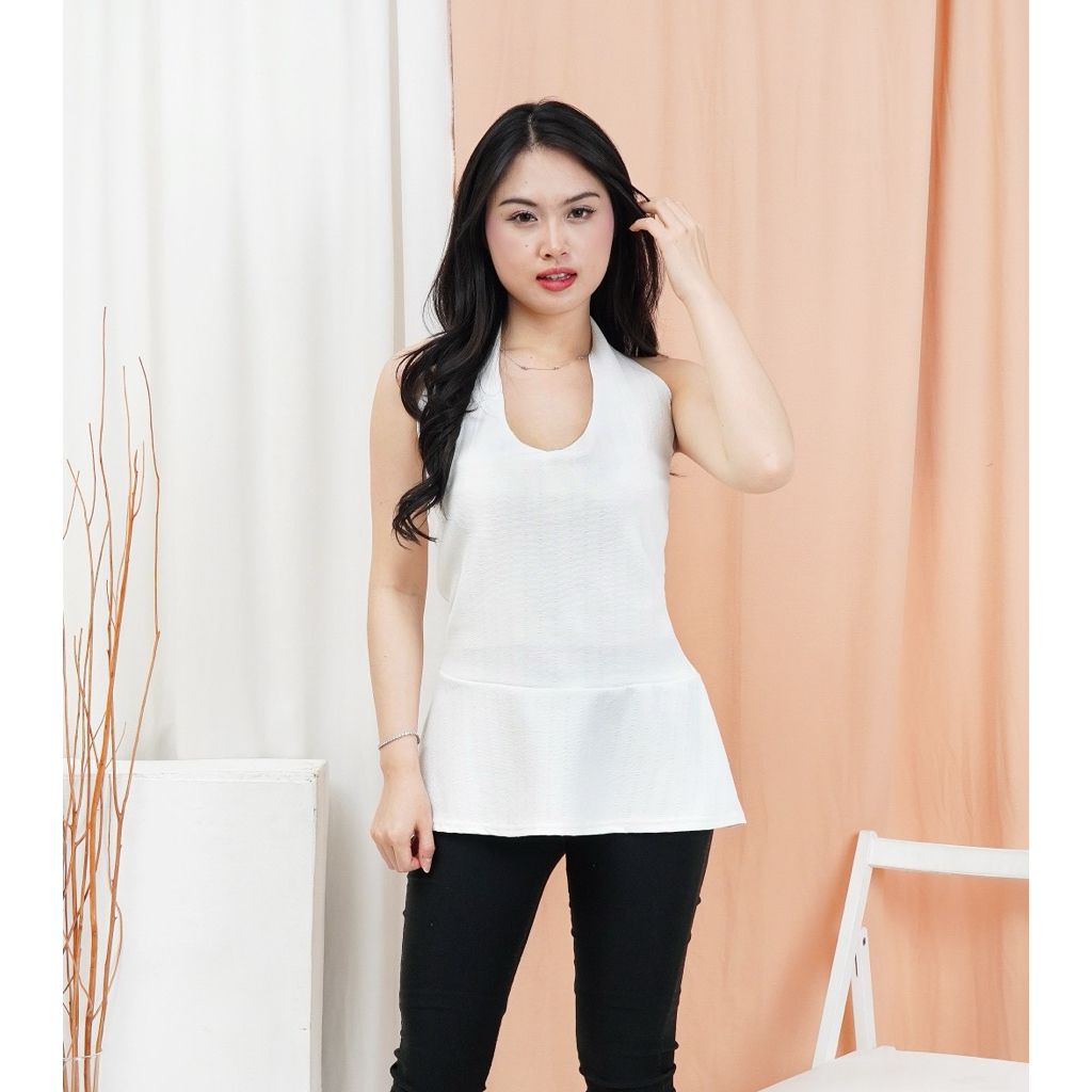 Jual ( ALRIA ) Evara Top - Baju Atasan Peplum Halter Neck Wanita Peplum ...