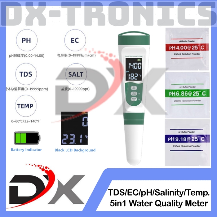Jual 5 in 1 PH TDS Salinity EC Temperature Salt Meter 5in1 Black LCD ...