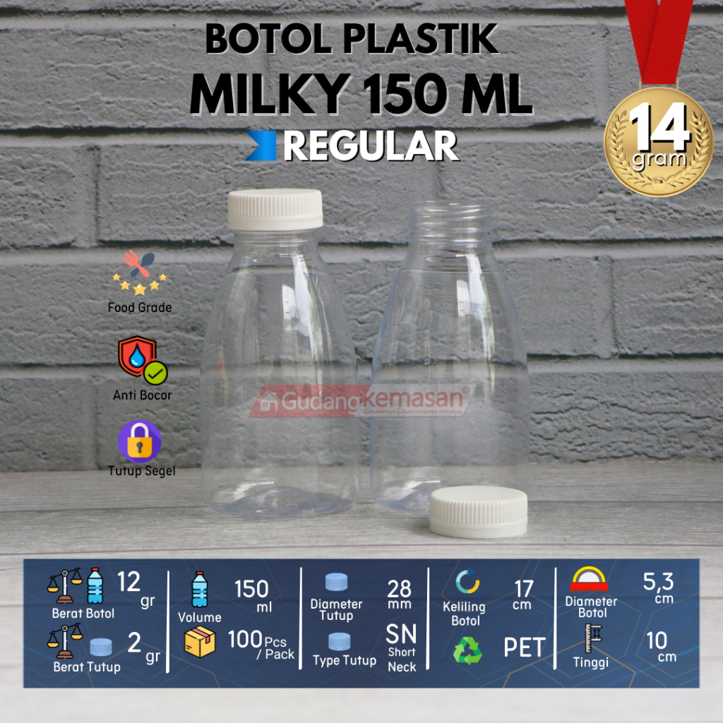 Jual Botol plastik PET 150ml Milky minuman mineral jus susu kopi tutup ...
