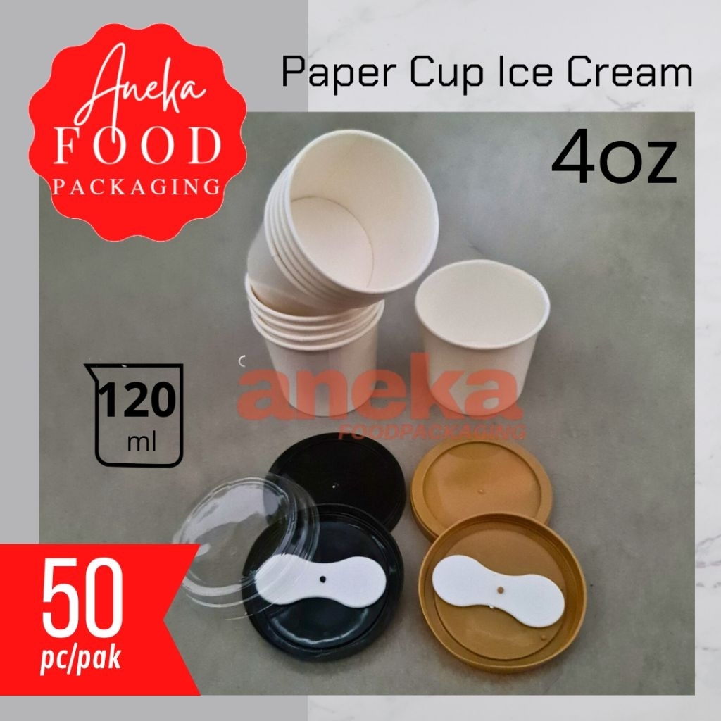 Jual 50pc- Paper cup 4oz gelas 120ml ice cream 2 scop tutup bening mika ...