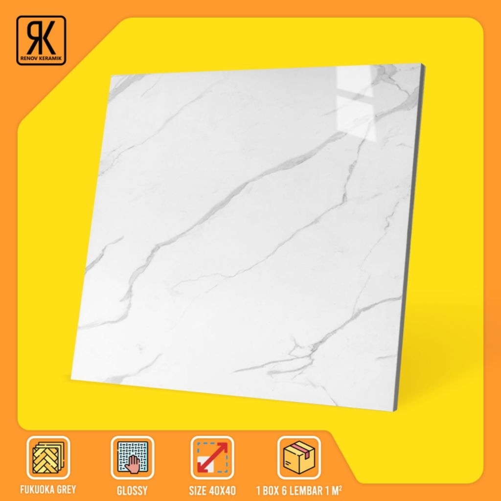 KERAMIK LANTAI GLOSSY FUKUOKA GREY 40X40