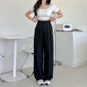 AMARAVE Celana Bahan Wanita Kerja Loose Pants Trouser Petite Highwaist Anti Kusut Celana Kulot