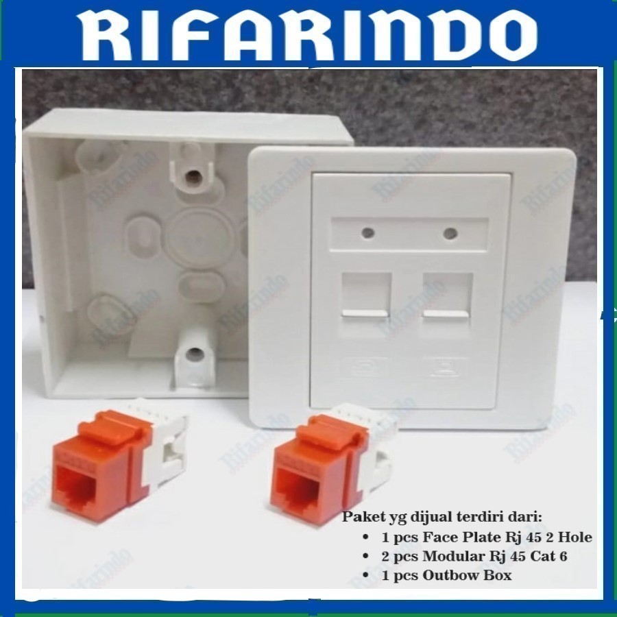 Jual Wallplate Faceplate RJ45 2hole+Modular RJ45 Cat6+Outbow Box ...