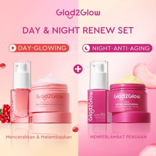 [ORDER NOW, HEMAT 30K]Glad2Glow Day & Night Renew Cerah Bundle Moisturizer+Serum Set Brightening 10%Niacinamide Peeling Eksfoliasi Retinol  tone up Pelembab Tubuh Kit Perawatan Kulit Hidrasi Delima Pelembab Wajah Pencerah Krim Gel g2glow official store