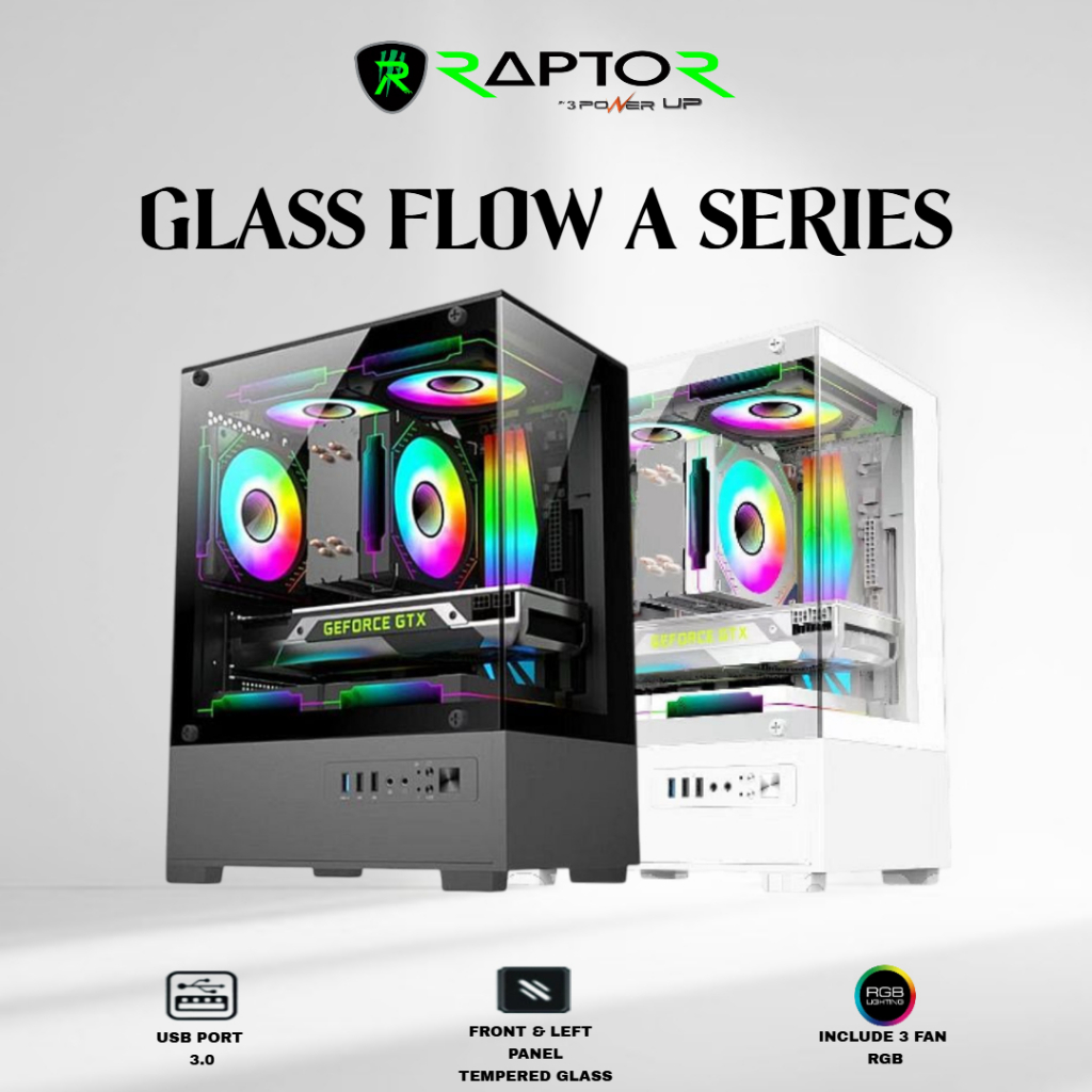 Jual Casing Gaming M-ATX / ITX Raptor Glass Flow A Free 3 Fan RGB ...