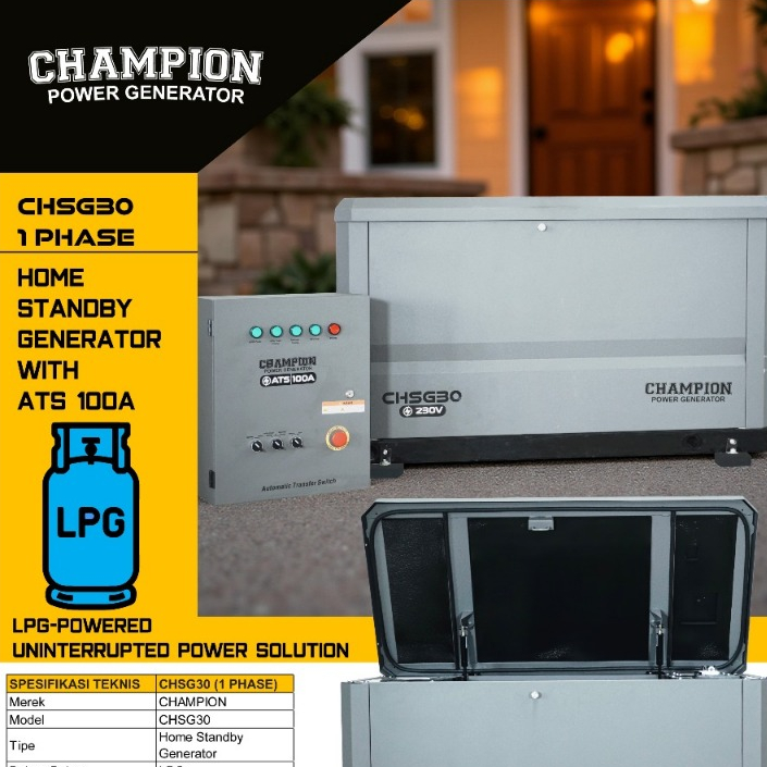 Jual Genset 30 kva 1 phase LPG Super Silent CHAMPION USA Home Standby ...