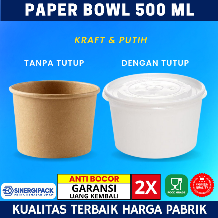 Jual Paper Bowl 500ml, Paper Rice Bowl 500ml - Mangkok Kertas Kraft ...