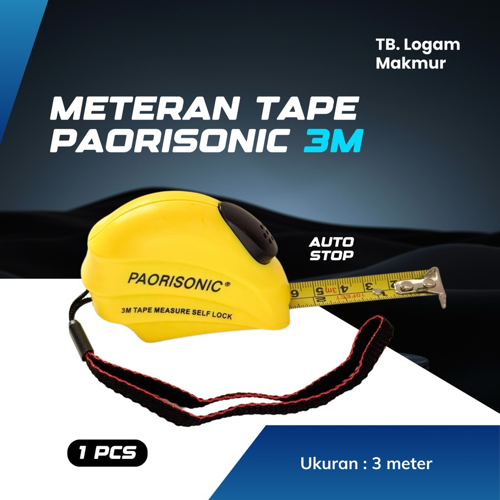 Jual PAORISONIC Meteran Roll Tangan Tukang KUNING 3 meter AUTO STOP ...