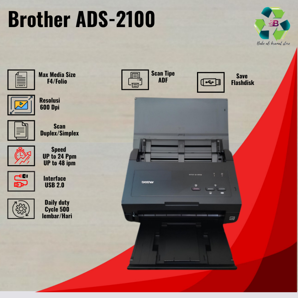 Jual Scanner Brother ADS-2100 Folio Speed 24 PPM Scan ke USB Flashdisk ...