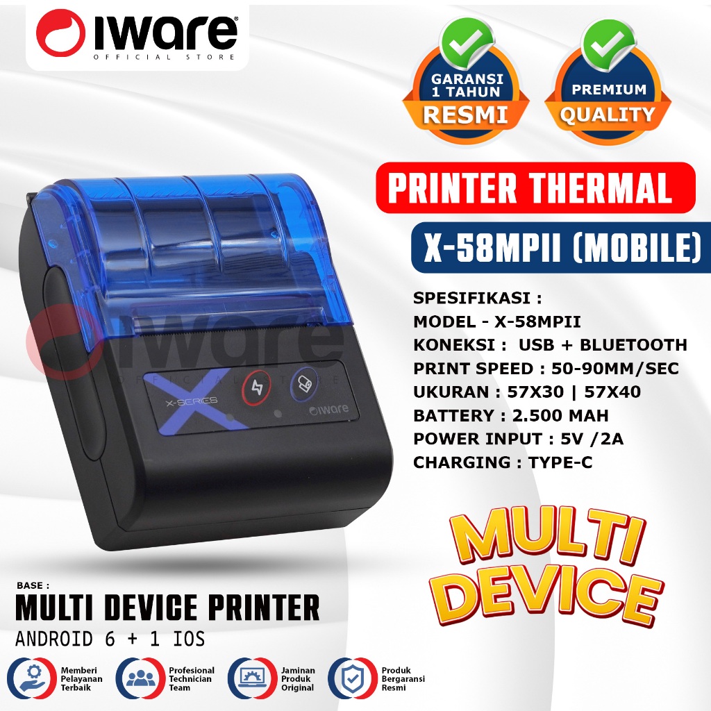 Jual Iware Mobile Printer Thermal Struk Kasir PPOB RPP02N Multidevice X ...