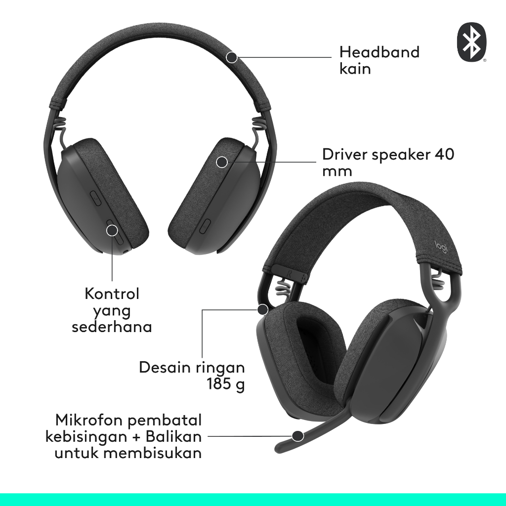 Logitech Zone Vibe 100 Wireless Headphone dengan Bluetooth Multipoint dan Mikrofon Noise-Cancelling (8)