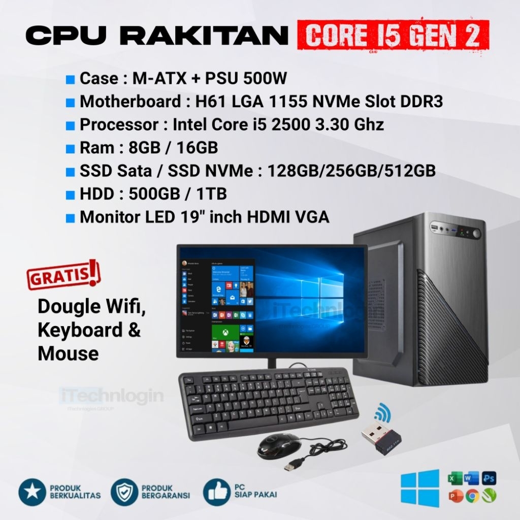 Jual komputer lengkap cpu pc computer CORE I5 2500 rakitan kantor ...