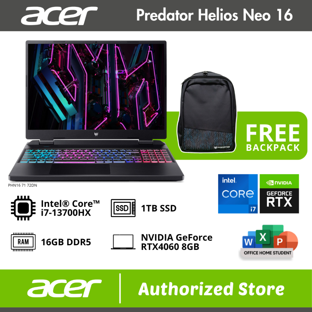 Jual ACER HELIOS NEO 16 PHN16 71 72DN I7 13700HX 16GB 1TB RTX4060 16 ...