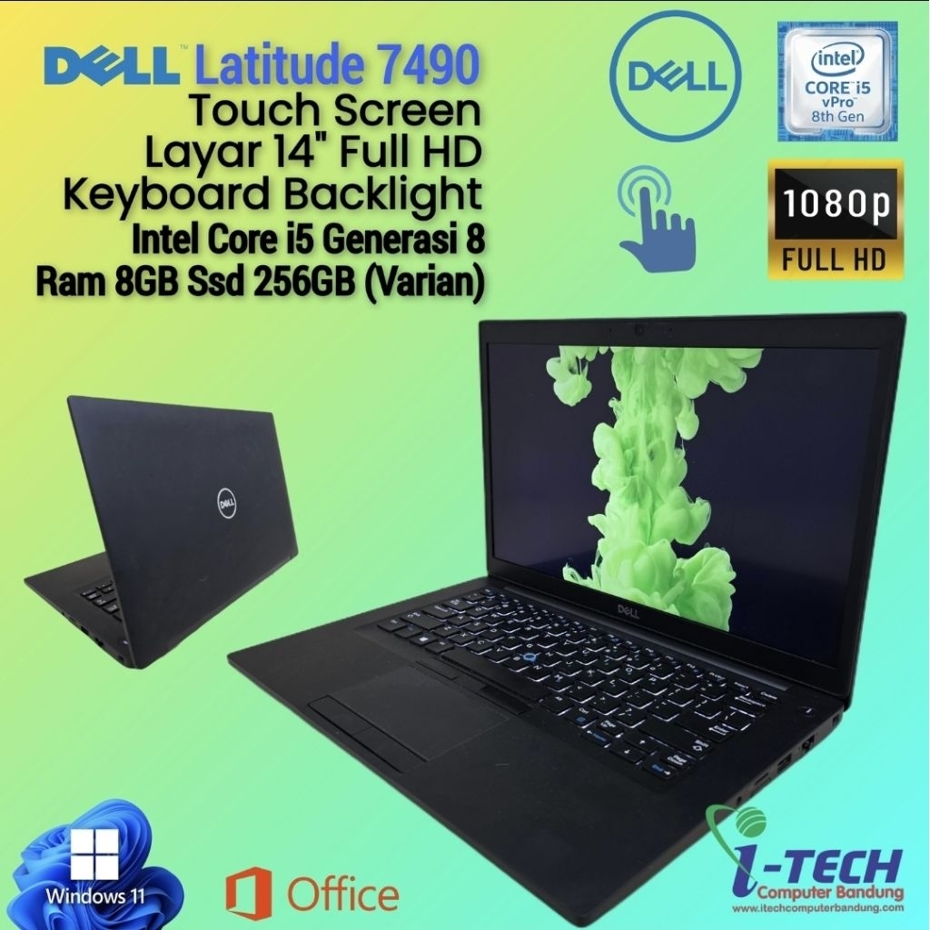 LAPTOP DELL LATITUDE 7490 7480 TOUCH SCREEN i5 GEN8 RAM 8GB 16GB SSD  256GB CAM LAYAR FULL HD