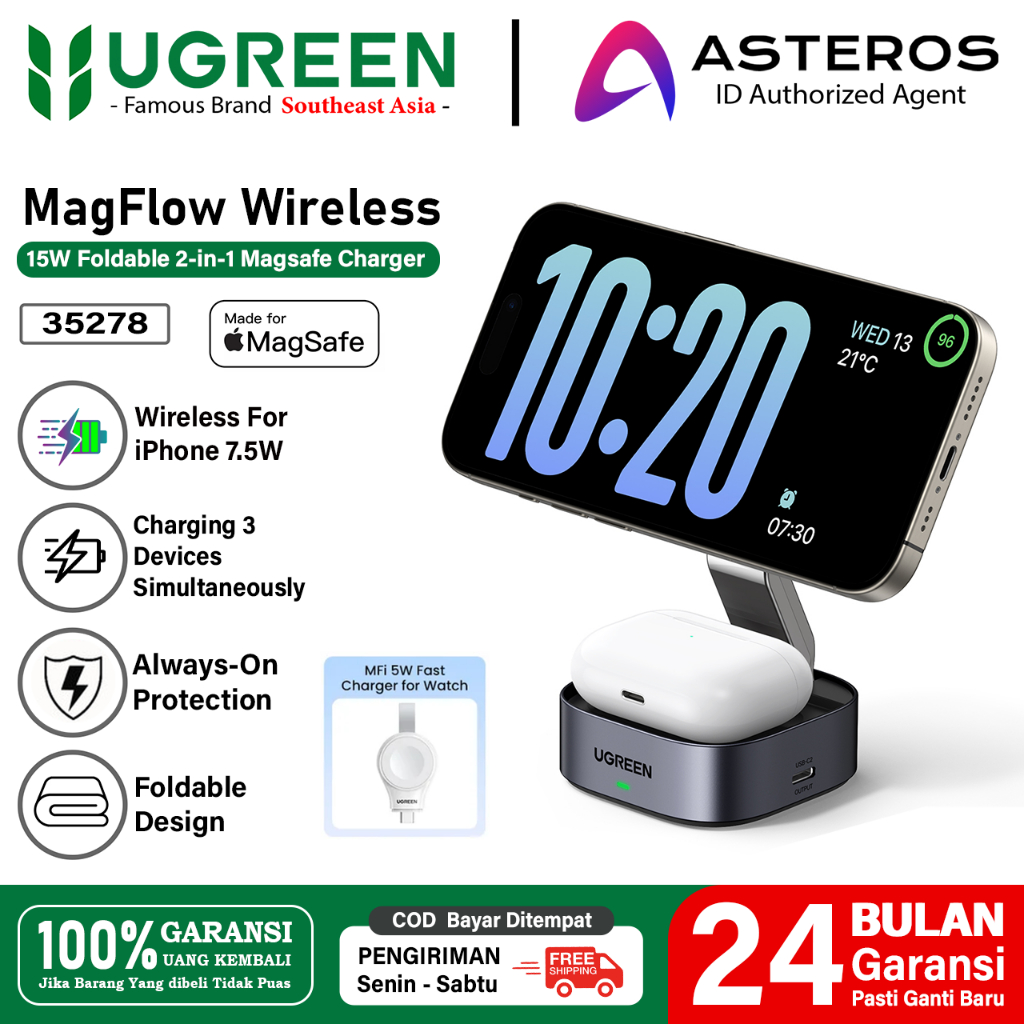 UGREEN Premium Magsafe Charger Stand 2-in-1 Qi2 Wireless Fast Charging 15W  Foldable