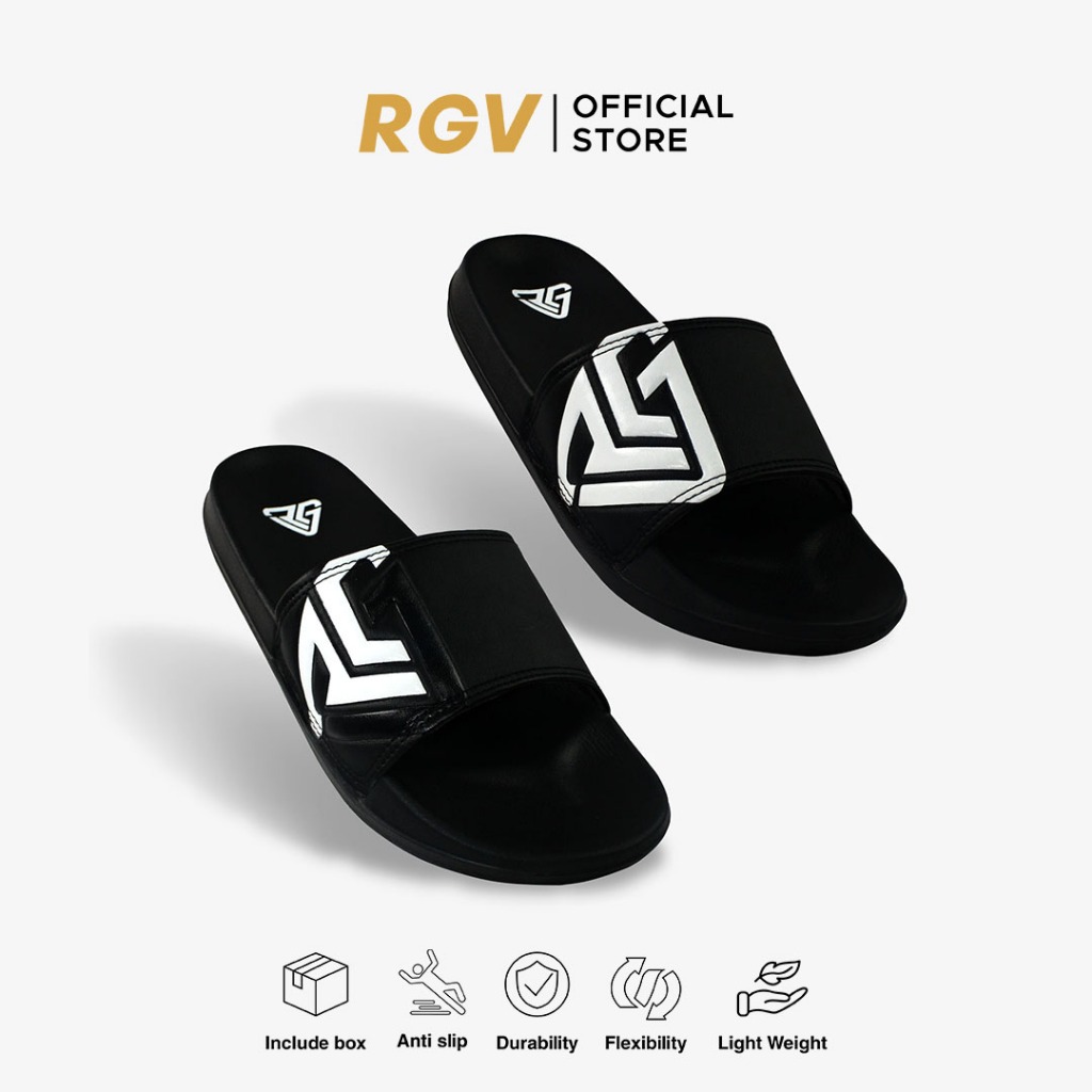 Jual RGV 39 - 43 Sandal Slide Pria Wanita Logo Black White Side & White ...