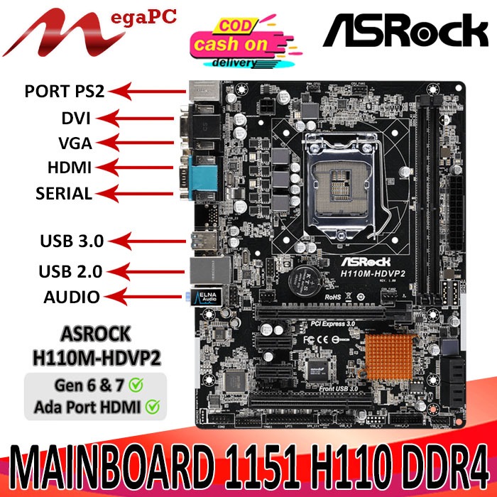 Paket Mainboard LGA 1151 H110 DDR4 Core i5 7400 7500 FAN RAM
